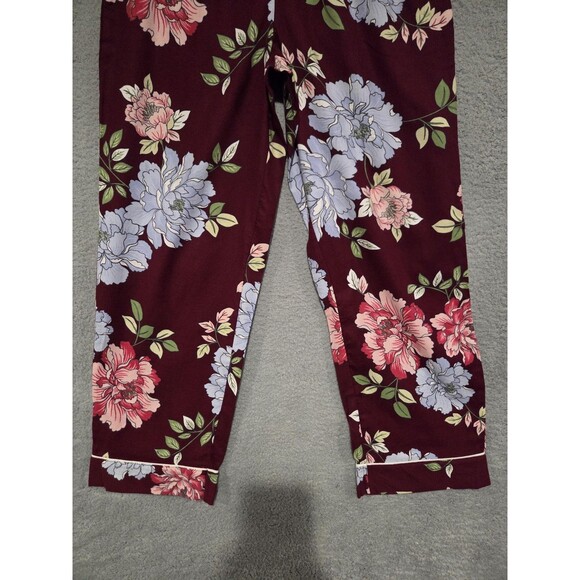Liz Claiborne Cotton Pajama Set Womens M Burgundy Floral Button Front Warm LS - Picture 12 of 13